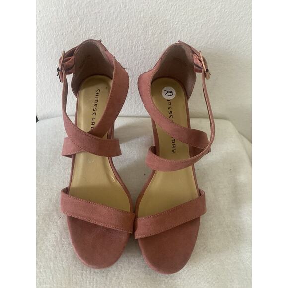 Chinese Laundry Ankle Strappy Heels Women 7.5 Blush Pink Buckle Adjustable Strap - Picture 4 of 7